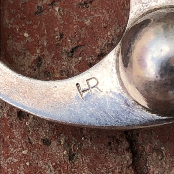 Vintage 80s Peach Moonstone & Sterling Silver Modernist Ring Signed HR Size 5 - Picture 7 of 9